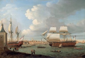 Foudroyant and Pégase Entering Portsmouth Harbour, 1782 by Dominic Serres